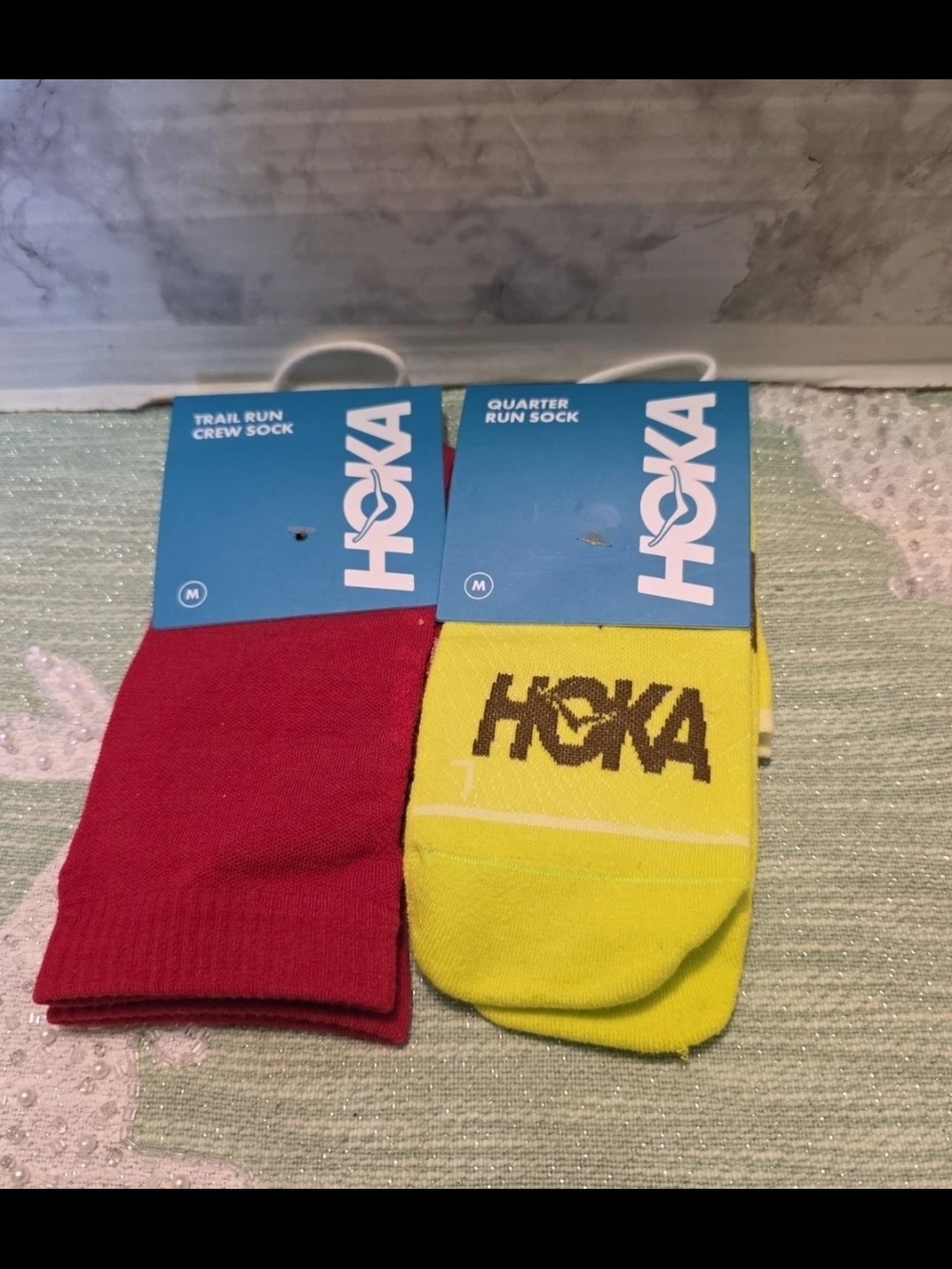 Hoka Men's Athletic Socks - Red & Bright Yellow